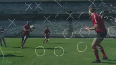 Rugby oynayan, koşan ve dijital kompozit kullanan iki çok ırklı ragbi takımı üzerine taktik ve oyun planının animasyonu