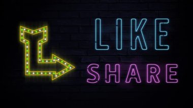 Neon tarzı kelimelerin animasyonu. Örneğin ve Paylaşım, bir ok neonu ile siyah tuğlalar üzerinde titreşiyor..