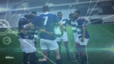 Bir araya gelmiş çok ırklı erkek ragbi takımı üzerinden veri ve istatistiklerle bağlantı ağının animasyonu