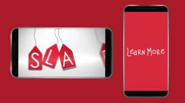 Kırmızı arka planda iki akıllı telefonun ekranında 