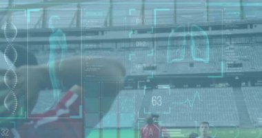 Rugby oynayan, koşan ve dijital kompozit kullanan iki çok ırklı ragbi takımının insan vücudu verilerinin ve istatistiklerinin animasyonu