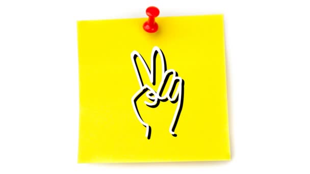 Анимация Иконки Белой Руки Мерцающей Желтом Листе Бумаги Белом Фоне — стоковое видео