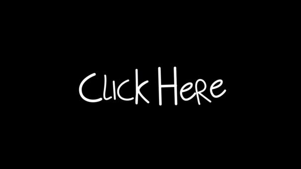 Animación Palabras Blancas Haga Clic Aquí Parpadeando Sobre Fondo Negro — Vídeos de Stock