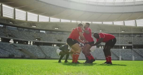 Animacja Aparatu Fotograficznego Wykonującego Zdjęcia Nad Dwoma Wieloetnicznymi Drużynami Rugby — Wideo stockowe