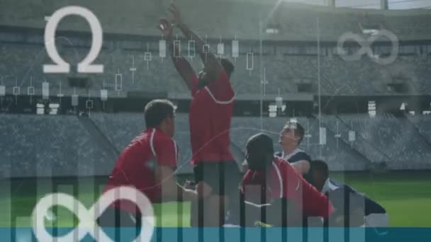 Rugby Oynayan Koşan Dijital Kompozit Kullanan Iki Çok Irklı Rugby — Stok video