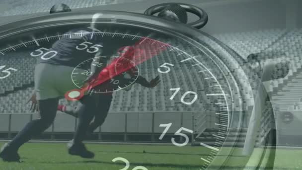 Animation Horloge Cochant Sur Deux Équipes Rugby Multi Ethniques Jouant — Video