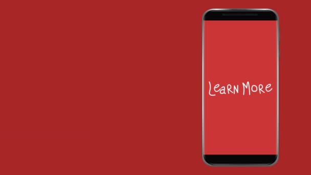 Animação Palavras Brancas Saiba Mais Cintilação Tela Vermelha Smartphone Fundo — Vídeo de Stock