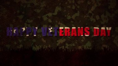 Ordu kamuflajının üzerinde Amerikan bayrağı olan Mutlu Gaziler Günü 'nün animasyonu. Amerikan ordusu ve vatanseverlik kavramı dijital olarak oluşturuldu.