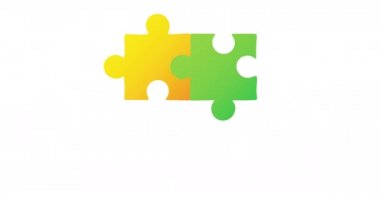 Çok renkli dört yapboz elemanının canlandırılması beyaz zemin üzerinde kare Otizm Farkındalığı Ayı sembolü oluşturuyor. Otizm farkındalık desteği konsepti dijital olarak oluşturuldu.