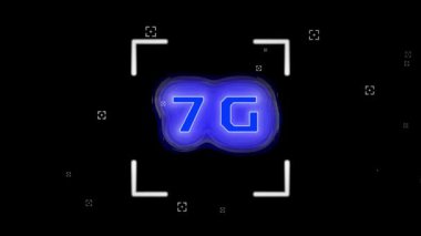 5G sözcüğünün animasyonu bilgisayar ekranında mavi bulutta ve siyah arkaplanda yazılıdır. Dijital olarak oluşturulan küresel internet ağı konsepti.
