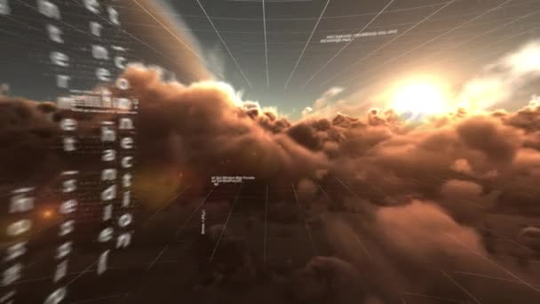 Animation Data Processing Recording Sky Clouds Sun Setting Background Global — Stock Video