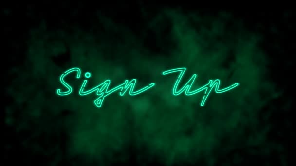 Animation Green Neon Style Words Sign Flickering Dark Green Background — стоковое видео