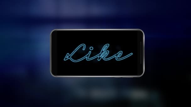 파란색 Blue Neon 스타일의 애니메이션으로 어두운 파란색 배경의 스마트폰 화면에서 — 비디오