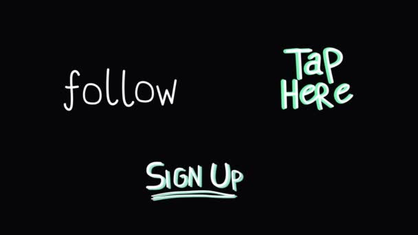 가사의 애니메이션 Follow Sign Tap Here 배경에 깜박임 디지털 이미지 — 비디오