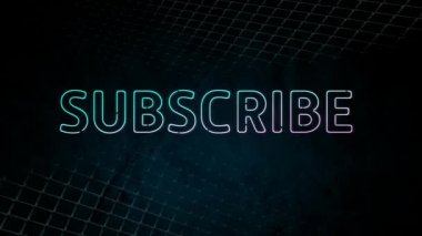 Neon tarzı abonelik animasyonu, koyu arkaplanda titreşen. İletişim ve bağlantı konsepti dijital olarak oluşturuldu.