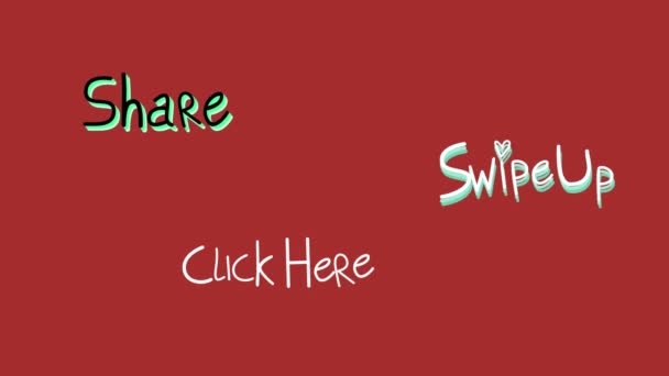 Animation Words Share Swipe Click Here Flickering Red Background Communication — Stock Video