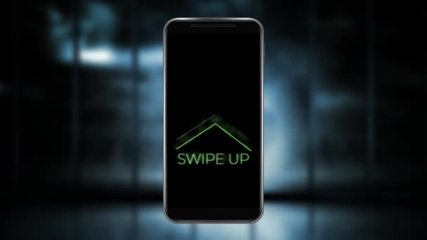 Animering Ord Svep Upp Flimrar Skärmen Smartphone Blå Bakgrund Kommunikation — Stockvideo