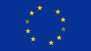 Avrupa Birliği bayrağının mavi arkaplanda daireler çizen sarı yıldızlı animasyonu. Avrupa toplumu konsepti dijital olarak oluşturulmuş görüntü.