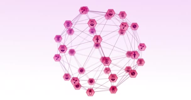 Animazione Rete Connessioni Con Icone Mediche Rosa Digitali Che Formano — Video Stock