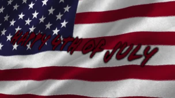 Animation Handwritten Text Happy 4Th July Flag Waving Background Digital — Stock Video