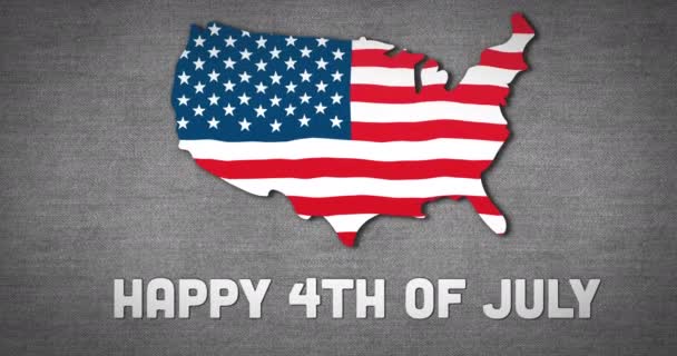 Animace Americké Mapy Americkou Vlajkou Mávající Textem Šťastný Červenec Šedém — Stock video