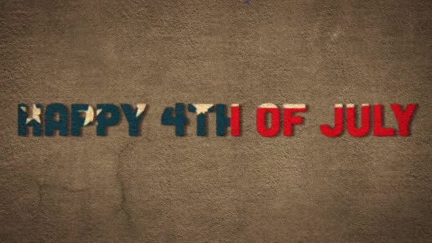 Animation Text Happy 4Th July Made Flag Waving Grey Background — Stock Video