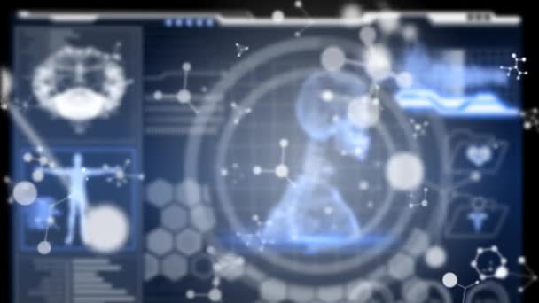 Animația Structurilor Atomilor Plutind Peste Raze Ale Unui Informații Statistici — Videoclip de stoc