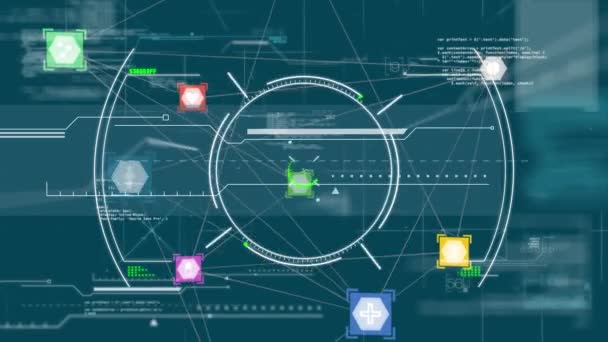 Animação Processamento Dados Web Conexões Ícones Flutuando Sobre Círculos Fundo — Vídeo de Stock