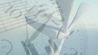 Yel değirmeninin grafikler ve istatistikler üzerindeki animasyonu. Dijital çevrimiçi güvenlik arayüzü kavramı dijital olarak oluşturuldu