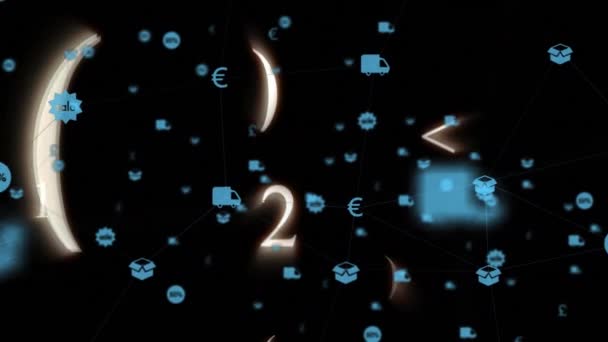Animação Branco Brilhando Número Símbolos Matemáticos Flutuando Sobre Ícones Sociais — Vídeo de Stock