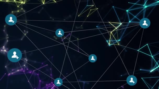 Animação Rede Conexões Com Ícones Digitais Flutuando Sobre Figuras Geométricas — Vídeo de Stock