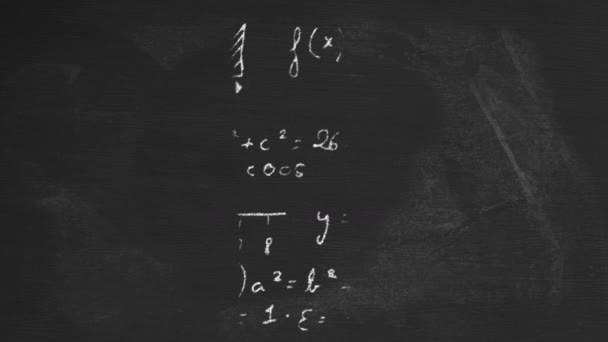 Animazione Formule Matematiche Che Muovono Sfondo Lavagna Nera Concetto Scienza — Video Stock