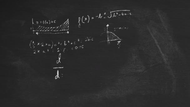Animering Matematiska Formler Som Rör Sig Svart Tavla Bakgrund Vetenskaps — Stockvideo