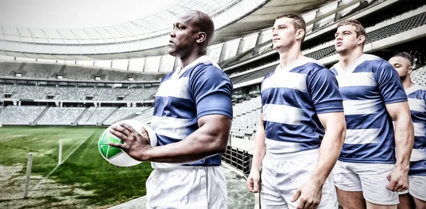 Equipo Jugadores Multiétnicos Rugby Que Juegan Rugby Estadio Deportivo Vistiendo — Foto de Stock