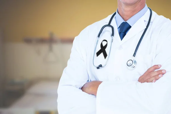 Digital Illustration Male Doctor Wearing Black Ribbon Pin Crossing His — Stock Photo, Image