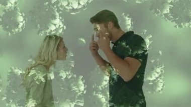 Kafkas çifti üzerinde yüzen makro Covid-19 hücrelerinin kavgası. Coronavirus Covid-19 pandemik konsept dijital kompozisyon