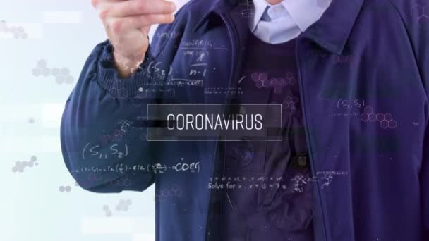 Animáció Egy Szó Coronavirus Egy Keretben Matematikai Egyenletek Kémiai Képletek — Stock videók