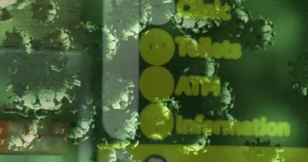 Анимация Макроклеток Cocid Плавающих Над Информационной Картой Аэропорта Цифровая Композиция — стоковое видео