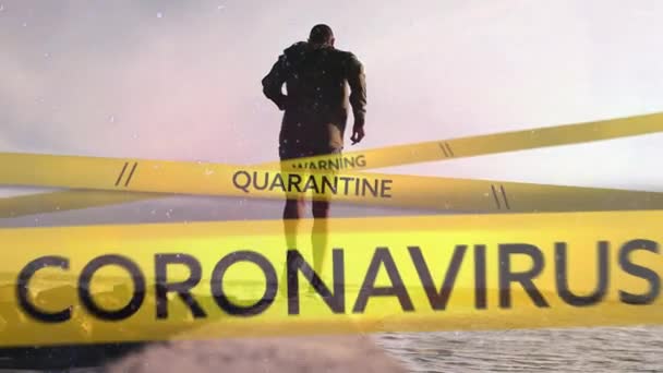 Animation Bandes Police Avec Des Mots Avertissement Quarantaine Coronavirus Sur — Video