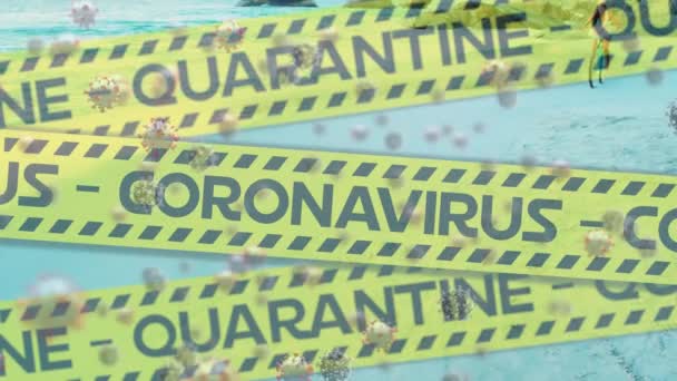 Animazione Nastri Neri Gialli Della Polizia Con Parole Quarantena Coronavirus — Video Stock