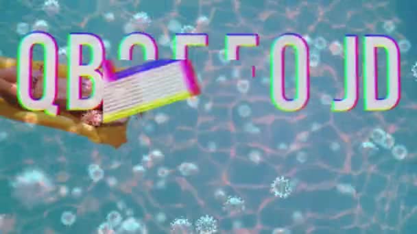 Анимация Слова Пандемия Макрокамерами Ковида Плавающими Над Белой Женщиной Лежащей — стоковое видео