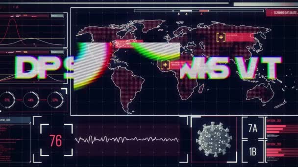 世界地図 データ グラフ 統計上の単語コロナウイルスのアニメーション コロナウイルスCovid 19パンデミックコンセプトデジタル複合体 — ストック動画