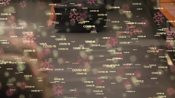 Animatie Van Macro Covid Cellen Iconen Met Woorden Covid Zwevend — Stockvideo