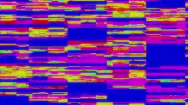 Mavi, pembe, yeşil ve sarı renklerdeki renkli dikdörtgenlerin animasyonu hipnotik hareketlerle yanıp sönüyor ve yanıp sönüyor..