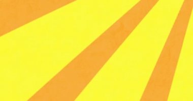 Sarı çizgili animasyon turuncu arka planda kusursuz döngü içinde hipnotik hareketlerle dönüyor ve hareket ediyor.