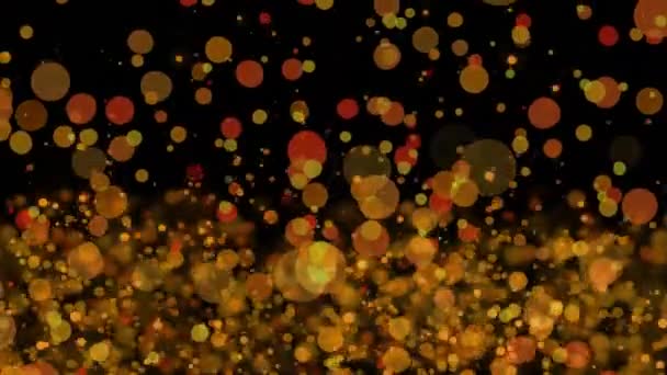 Animación Círculos Amarillos Anaranjados Flotando Sobre Fondo Negro Con Luces — Vídeos de Stock