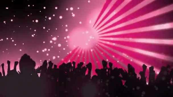 Animazione Forme Rosa Galleggianti Sopra Persone Mani Silhouette Festa Concerto — Video Stock