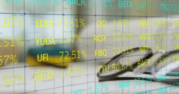 Animación Del Procesamiento Datos Del Mercado Valores Azul Amarillo Una — Vídeos de Stock