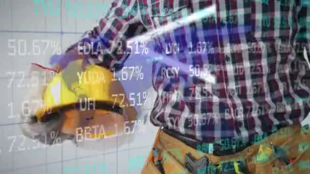 Animación Datos Del Mercado Valores Blanco Azul Rodando Con Símbolos — Vídeos de Stock