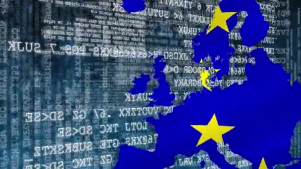 Avrupa Birliği Yıldızları Üzerinde Veri Işleme Animasyonu Mavi Arka Planda — Stok video